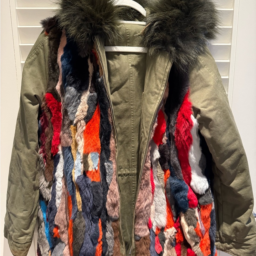 AQUA Reversible Colorful Real Fur Parka